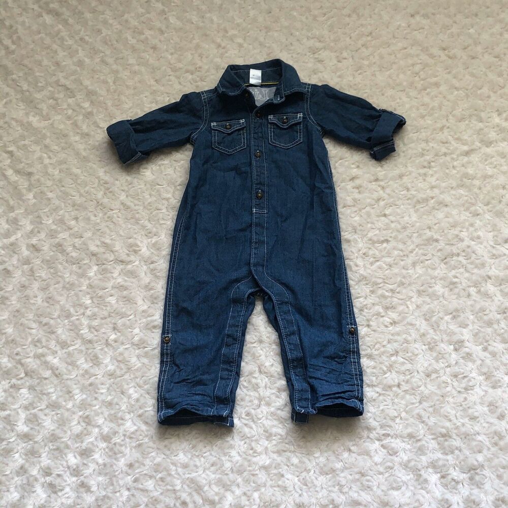 Carters Little Captain Denim One Piece Jumpsuit Romper Size 12 Months Baby